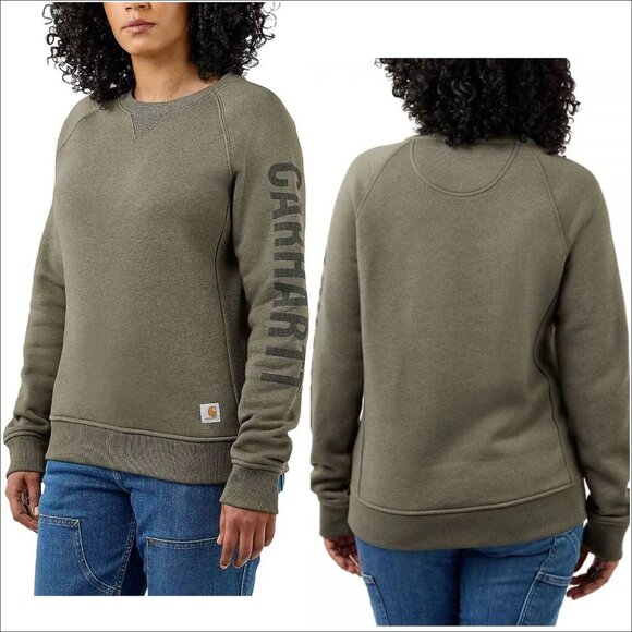 Women's Carhartt Relaxed Midweight Crewneck Sleeve Logo Sweatshirt-Size M(104410 - Picture 1 of 12